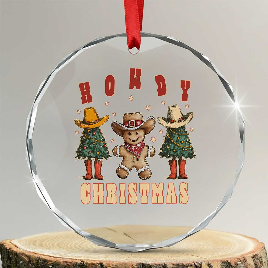 Howdy Xmas Crystal Glass Ornament Cowboy Cactus Xmas Tree TS09 Transparent Glass 3'' Circle Print Your Wear