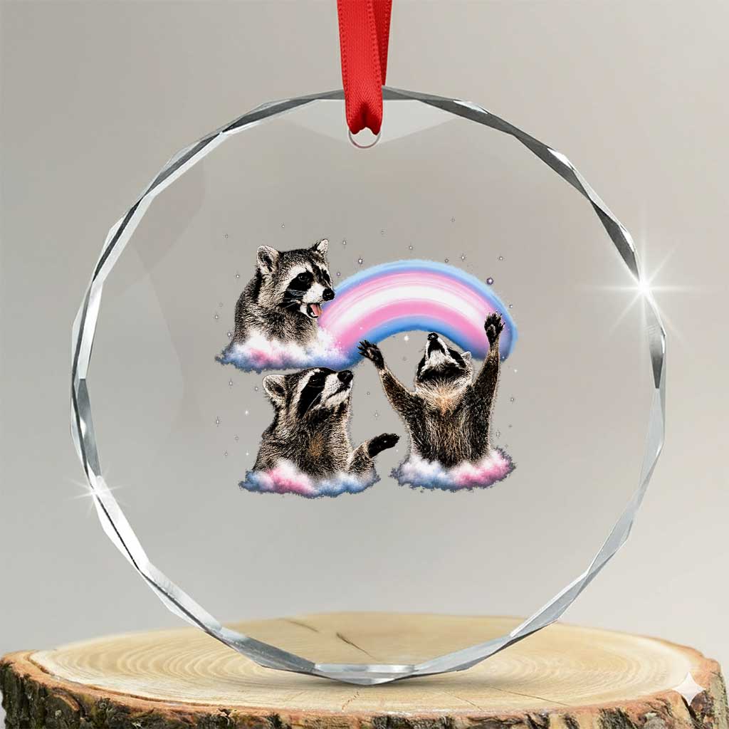 Howling Raccoon LGBTQ Pride Crystal Glass Ornament Rainbow Trash Panda Support