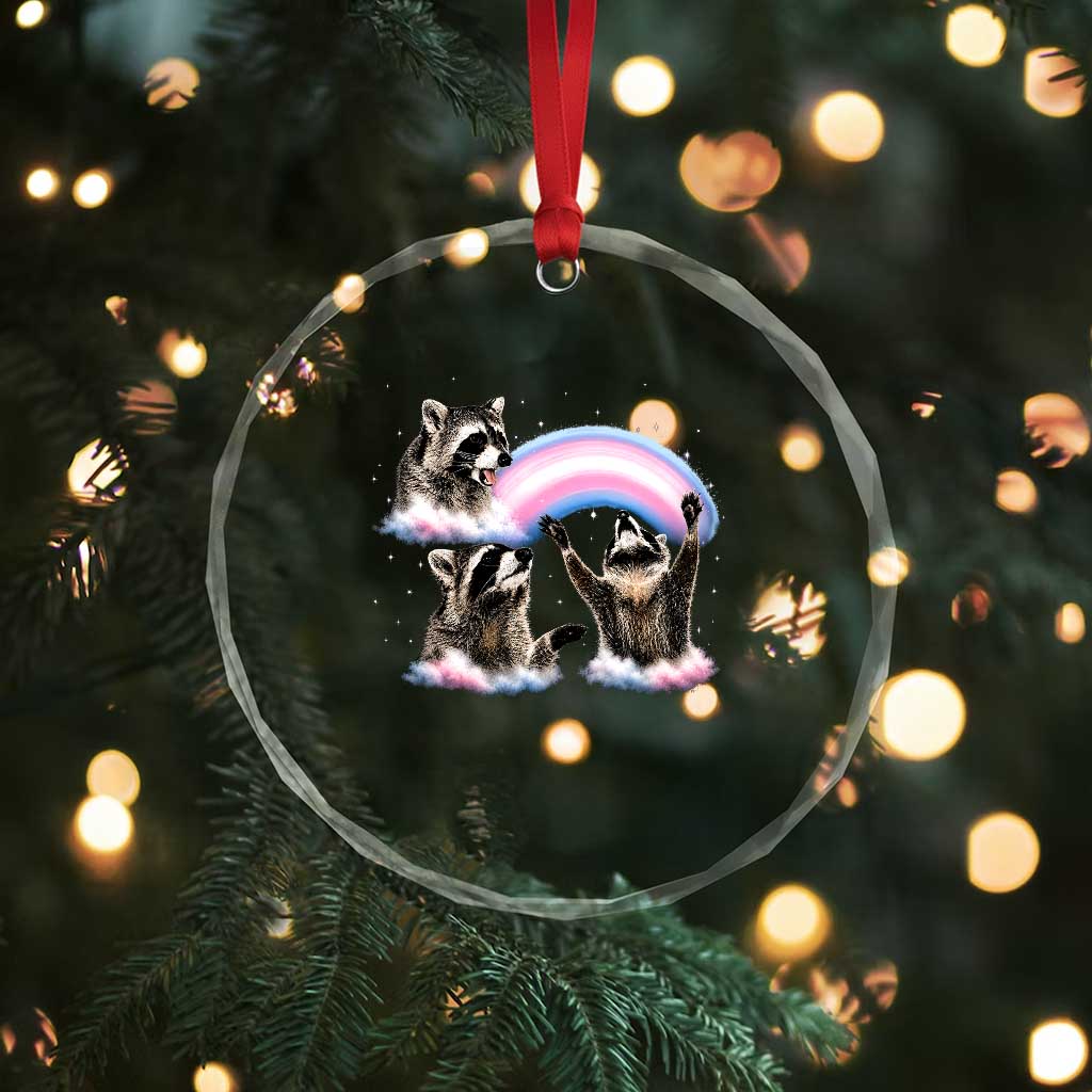 Howling Raccoon LGBTQ Pride Crystal Glass Ornament Rainbow Trash Panda Support