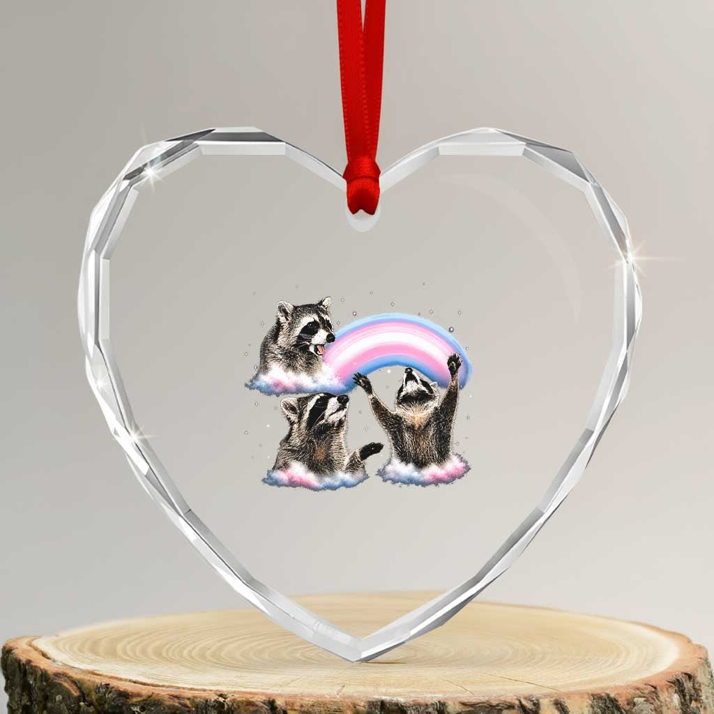 Howling Raccoon LGBTQ Pride Heart Crystal Glass Ornament Rainbow Trash Panda Support TS12 Transparent Glass 3'' Heart Print Your Wear