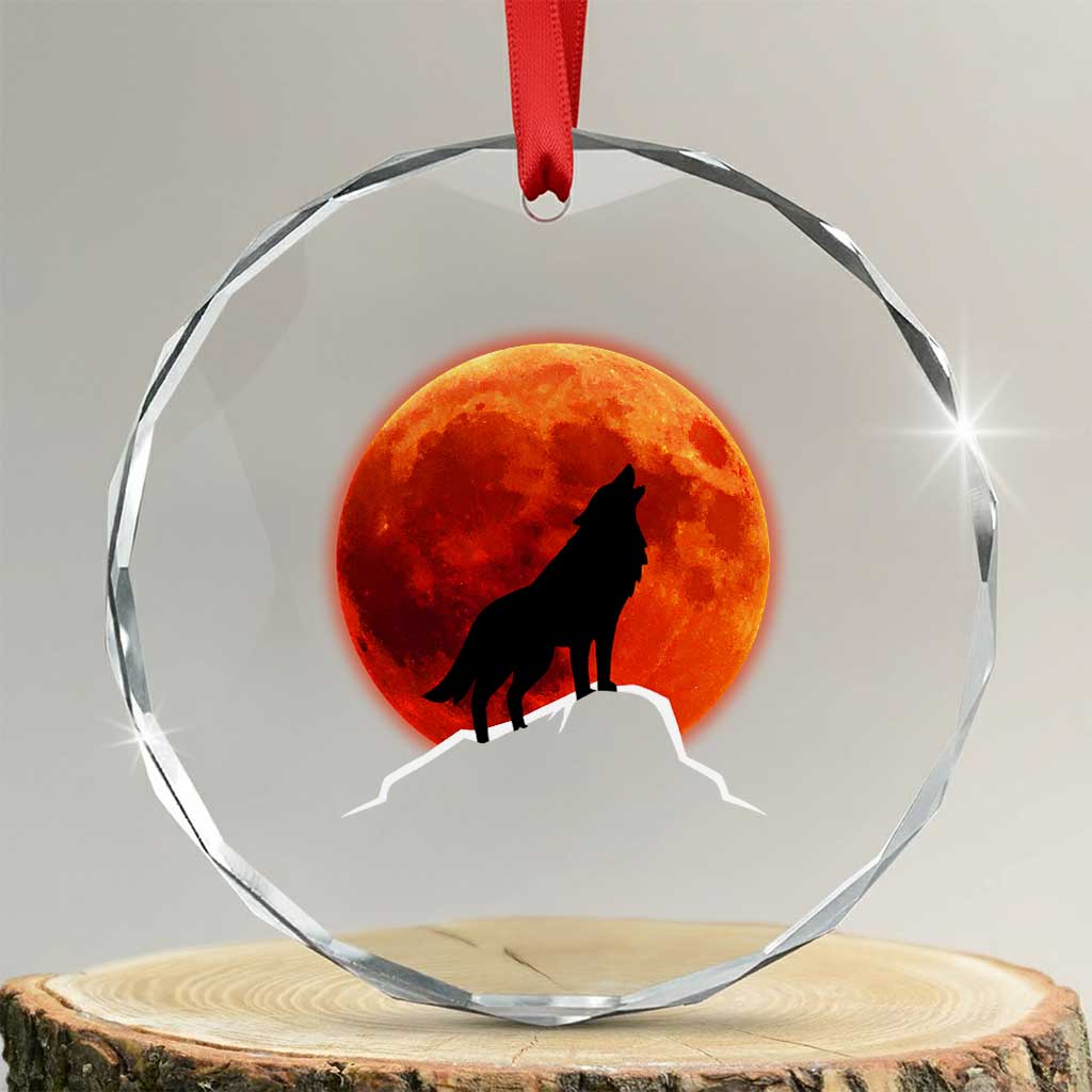 Howling Wolf Crimson Blood Moon Crystal Glass Ornament Mountain Wildlife Nature Graphic TS02 Transparent Glass 3'' Circle Print Your Wear