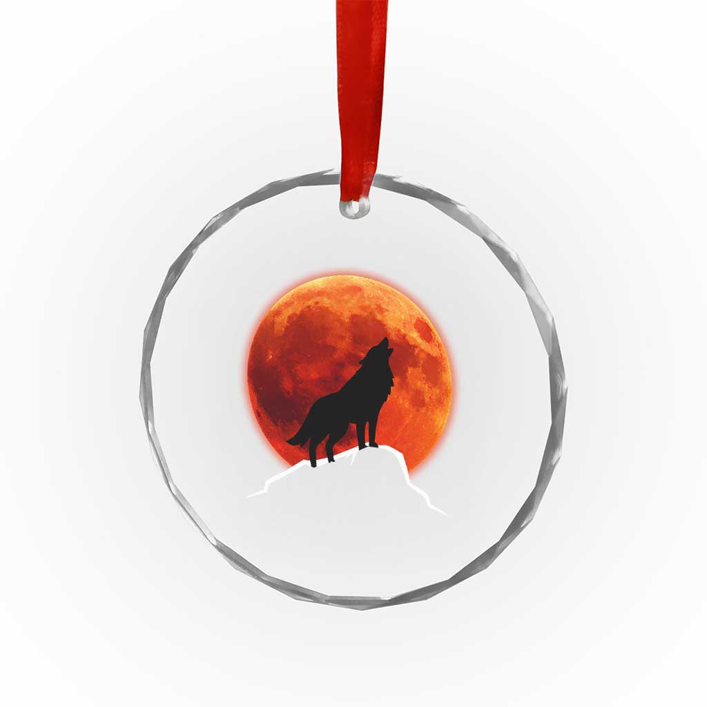 Howling Wolf Crimson Blood Moon Crystal Glass Ornament Mountain Wildlife Nature Graphic TS02 Print Your Wear