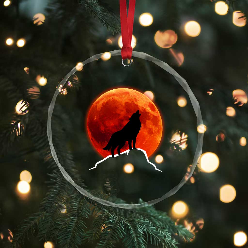 Howling Wolf Crimson Blood Moon Crystal Glass Ornament Mountain Wildlife Nature Graphic TS02 Print Your Wear