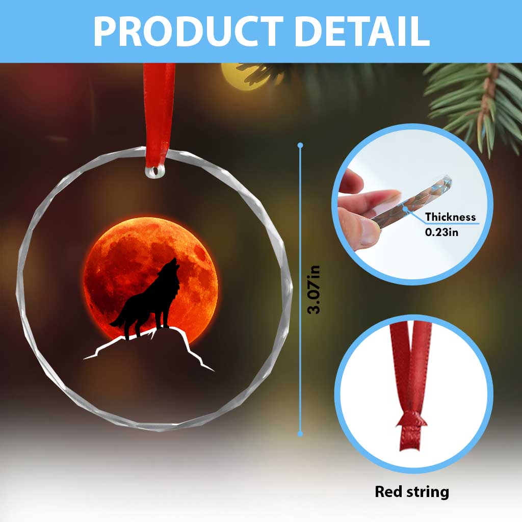 Howling Wolf Crimson Blood Moon Crystal Glass Ornament Mountain Wildlife Nature Graphic TS02 Print Your Wear