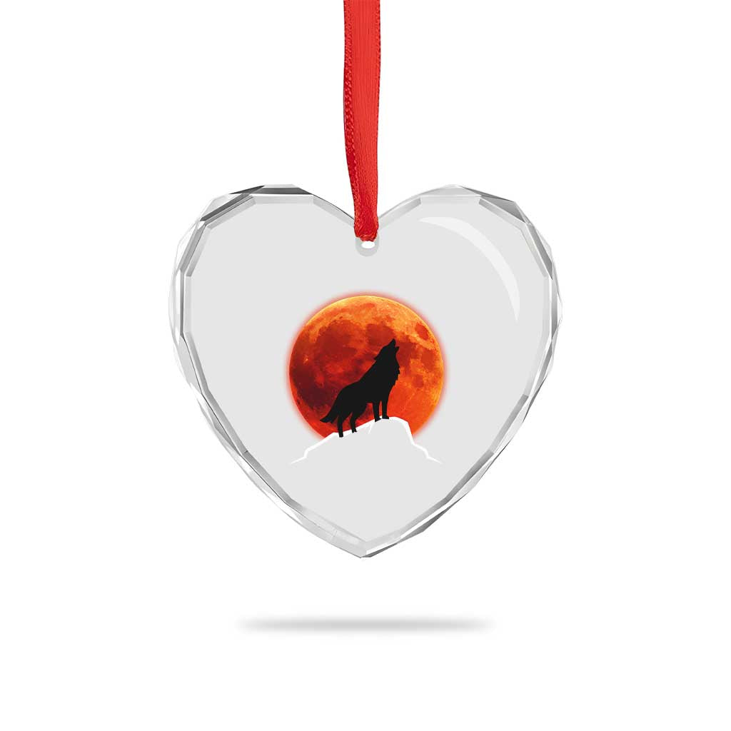 Howling Wolf Crimson Blood Moon Heart Crystal Glass Ornament Mountain Wildlife Nature Graphic TS02 Print Your Wear
