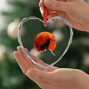Howling Wolf Crimson Blood Moon Heart Crystal Glass Ornament Mountain Wildlife Nature Graphic TS02 Print Your Wear