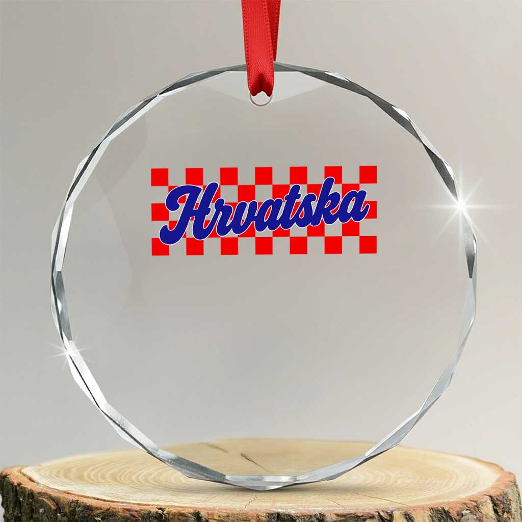 Hrvatska Crystal Glass Ornament Checkered Retro Croatia Zagreb Croatian TS10 Transparent Glass 3'' Circle Print Your Wear