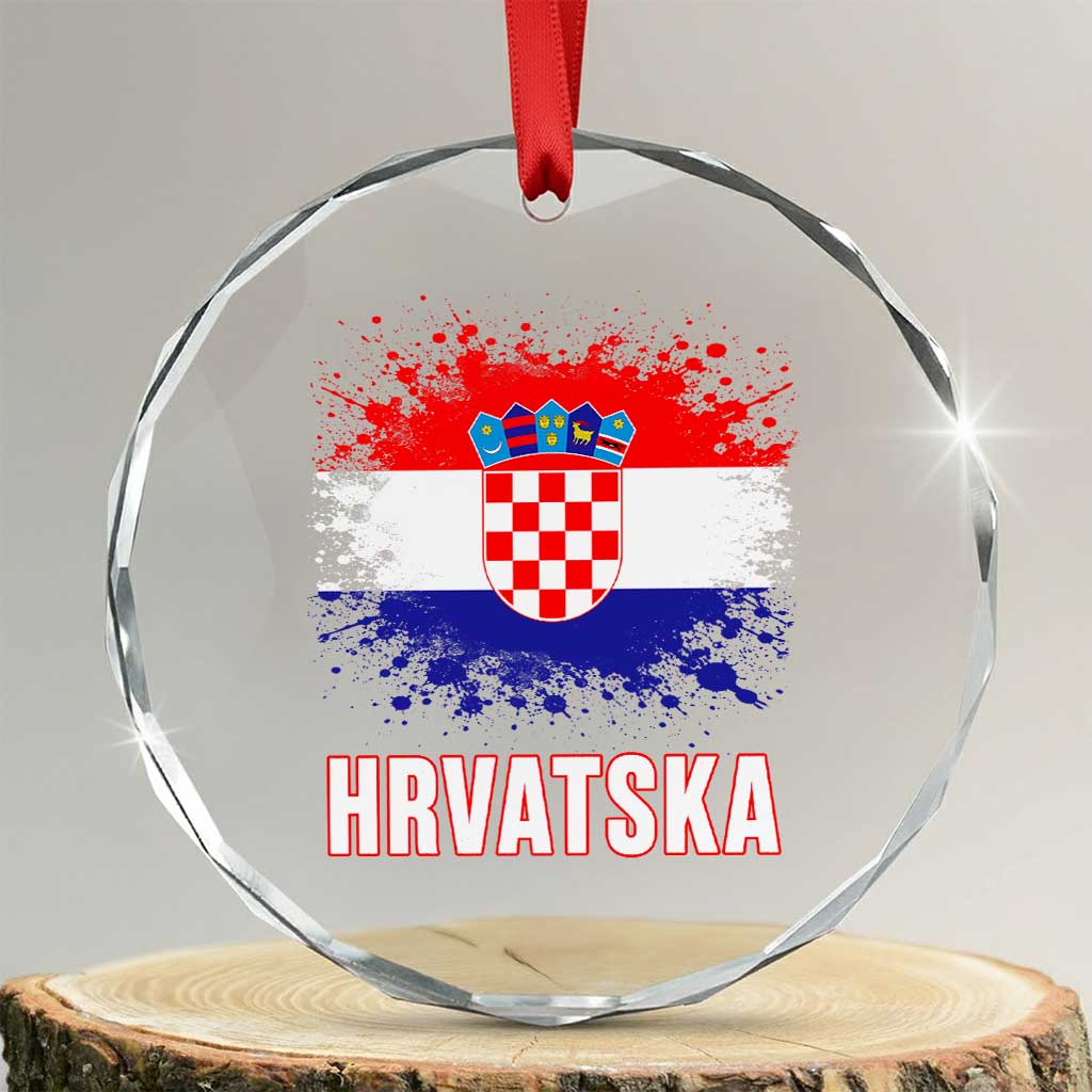 Hrvatska Crystal Glass Ornament Retro Vintage Watercolors Sport Croatia Croatian Flag TS10 Transparent Glass 3'' Circle Print Your Wear