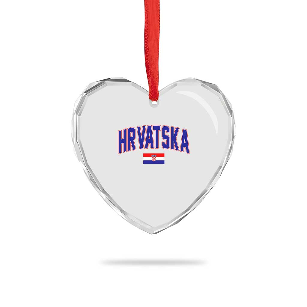 Hrvatska Flag Heart Crystal Glass Ornament Croatia Vintage Zagreb Croatian Jersey Retro