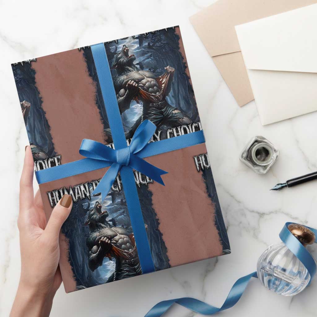 Human By Chance Alpha By Choice Wolf Wrapping Paper Roll Vintage 90s Style Wolf Sigma Emo Meme TS10 Mocha Print Your Wear