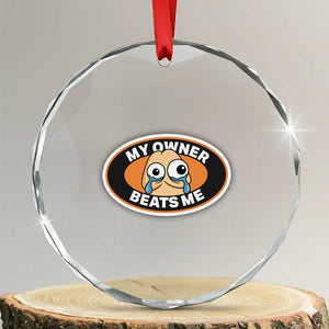 Humorous Dark Humor Crystal Glass Ornament My Owner Beats Me TS12 Transparent Glass 3'' Circle Print Your Wear