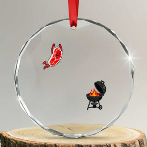 Humorous Diving Steak Charcoal Grill Graphic Crystal Glass Ornament BBQ Grilling Pitmaster Cookout Funny Barbecue Master TS02 Transparent Glass 3'' Circle Print Your Wear