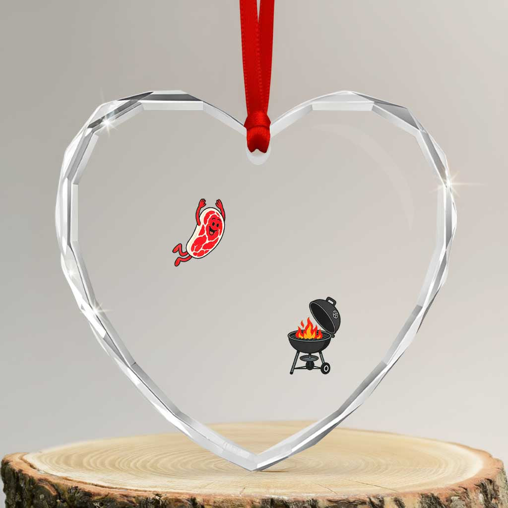 Humorous Diving Steak Charcoal Grill Graphic Heart Crystal Glass Ornament BBQ Grilling Pitmaster Cookout Funny Barbecue Master TS02 Transparent Glass 3'' Heart Print Your Wear