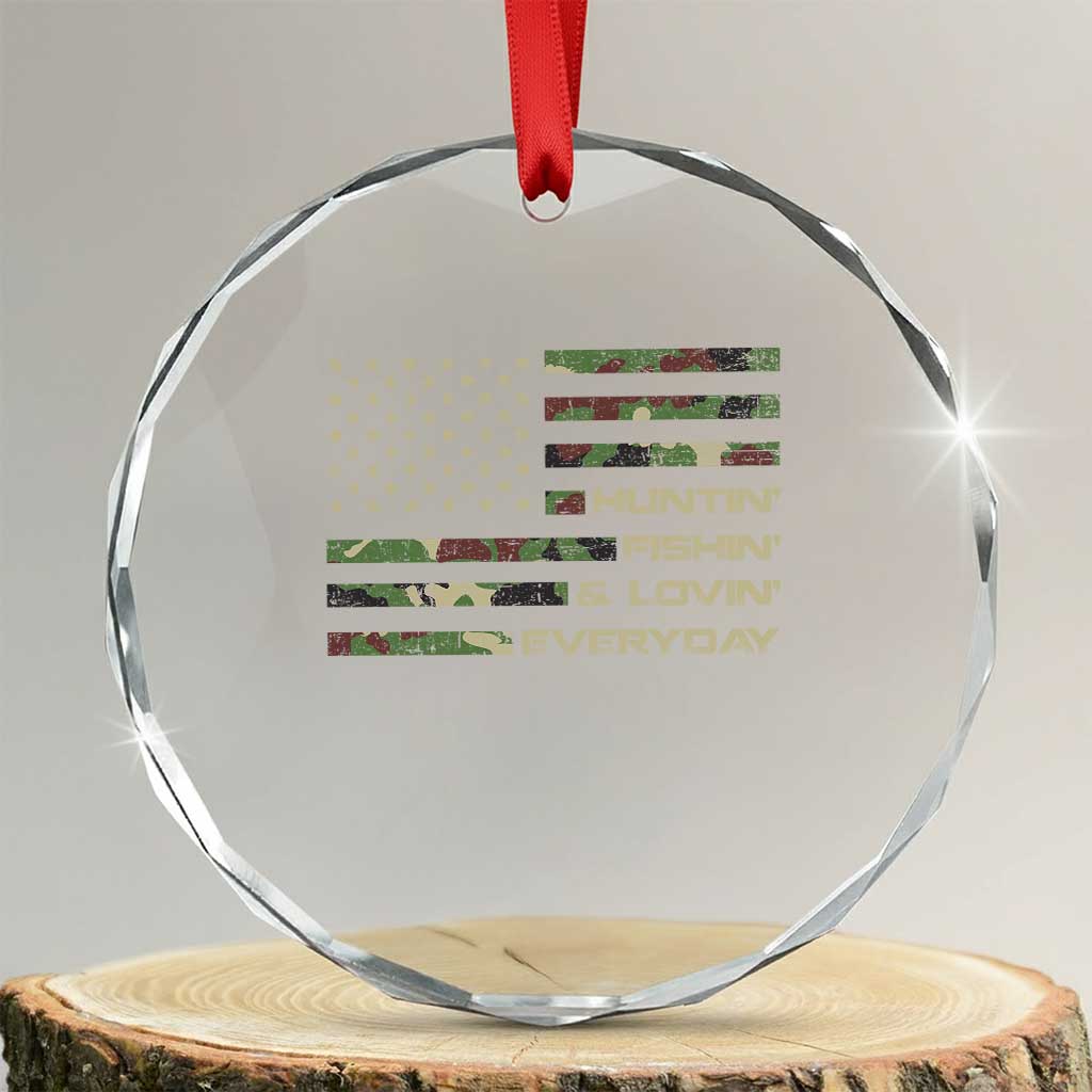 Hunting Fishing Loving Crystal Glass Ornament Hunter Fisher Camo American Flag