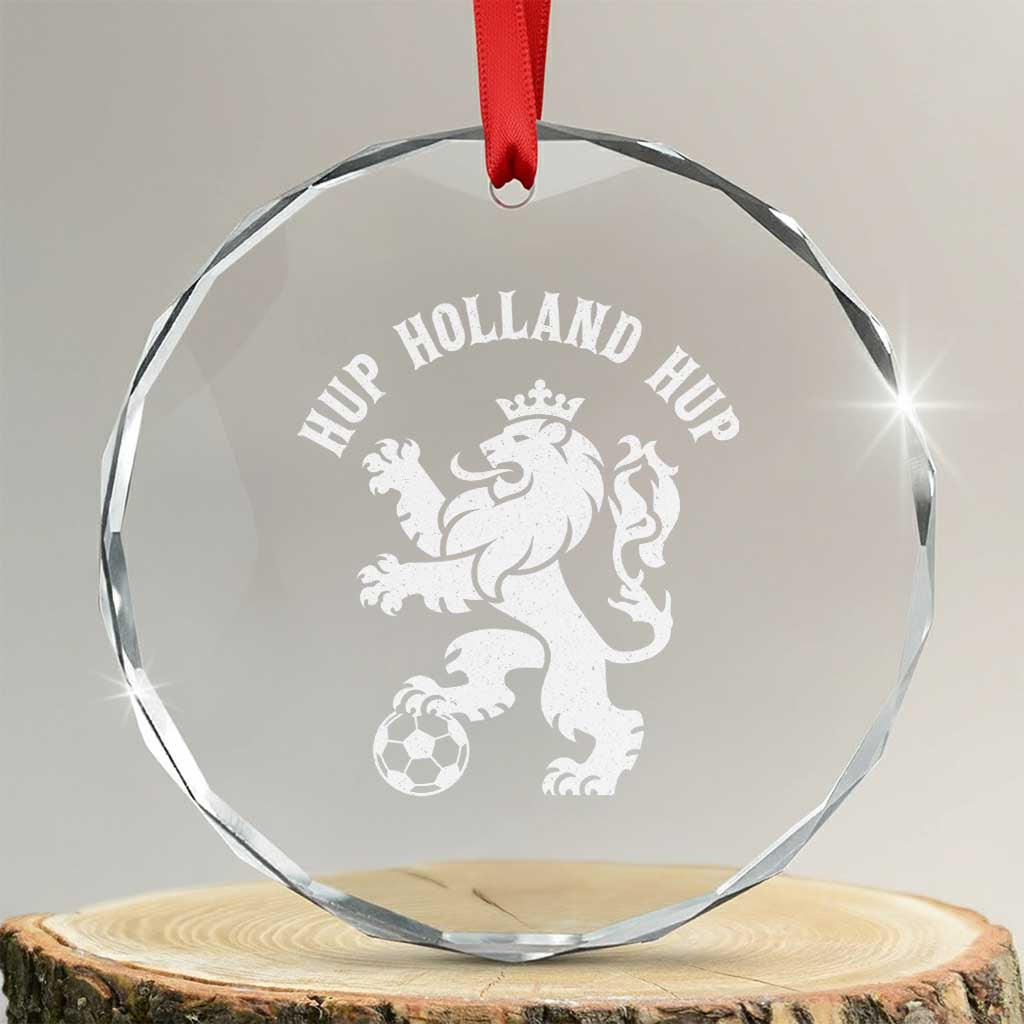 Hup Holland Hup Netherlands Crowned Lion Rampant Playing Football Graphic Crystal Glass Ornament Nederlands Coat of Arms Inspo Dutch Soccer Fans TS02 Transparent Glass 3'' Circle Print Your Wear
