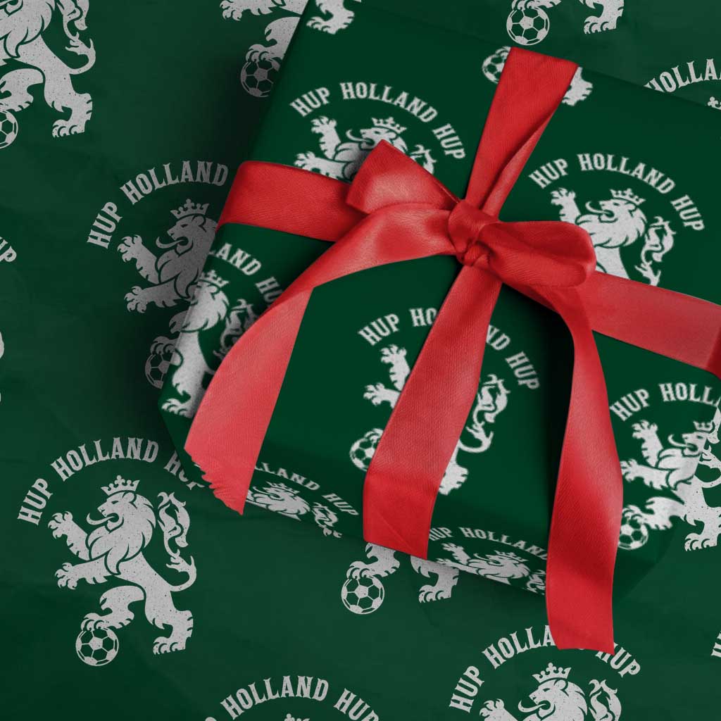 Hup Holland Hup Netherlands Crowned Lion Rampant Playing Football Graphic Wrapping Paper Roll Nederlands Coat of Arms Inspo Dutch Soccer Fans