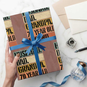 Husband Dad Grandpa 70 Year Old Legend Wrapping Paper Roll Funny 70th Birthday Fathers Day TS11 Mocha Print Your Wear