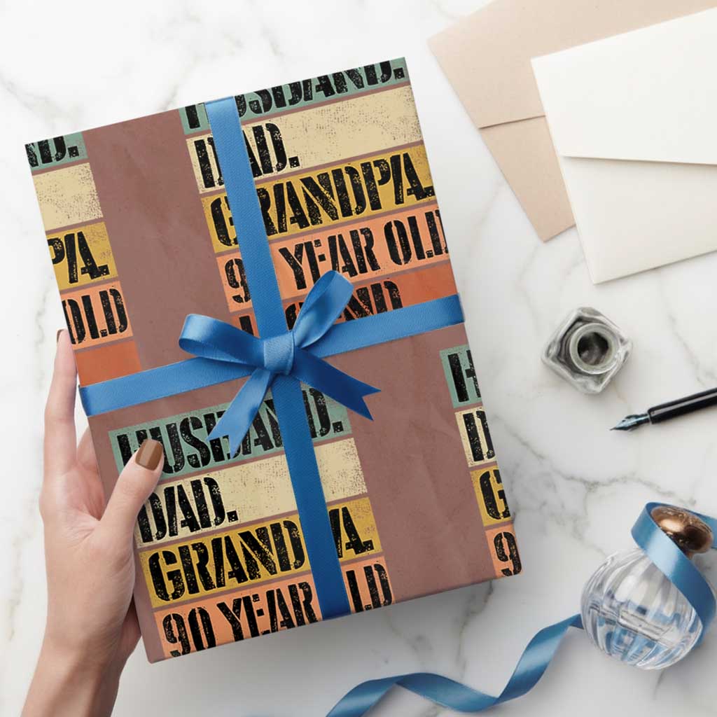 Husband Dad Grandpa 90 Year Old Legend Wrapping Paper Roll Funny 90th Birthday Fathers Day TS11 Mocha Print Your Wear