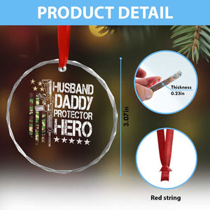 Husband Daddy Protector Hero Crystal Glass Ornament Dad Guns Fathers Day Camo American Flag TS10 Print Your Wear