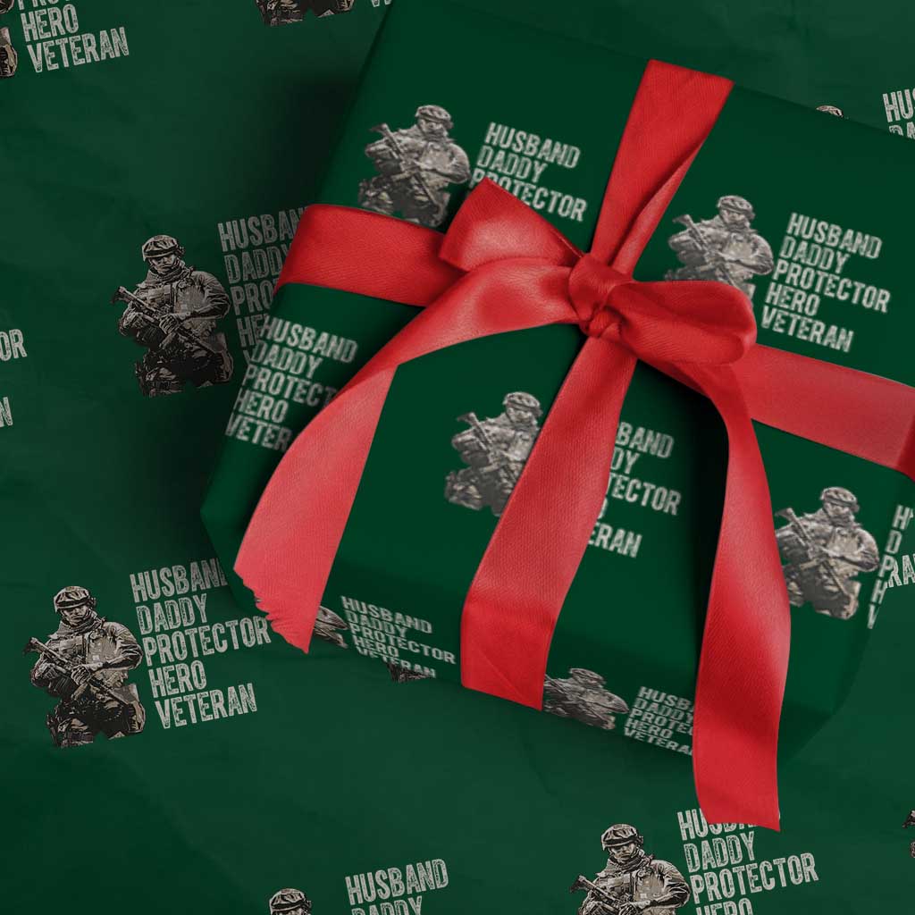 Husband Daddy Protector Hero Veteran Wrapping Paper Roll Patriotic American Flag Camo Father's Day TS14 Green Print Your Wear
