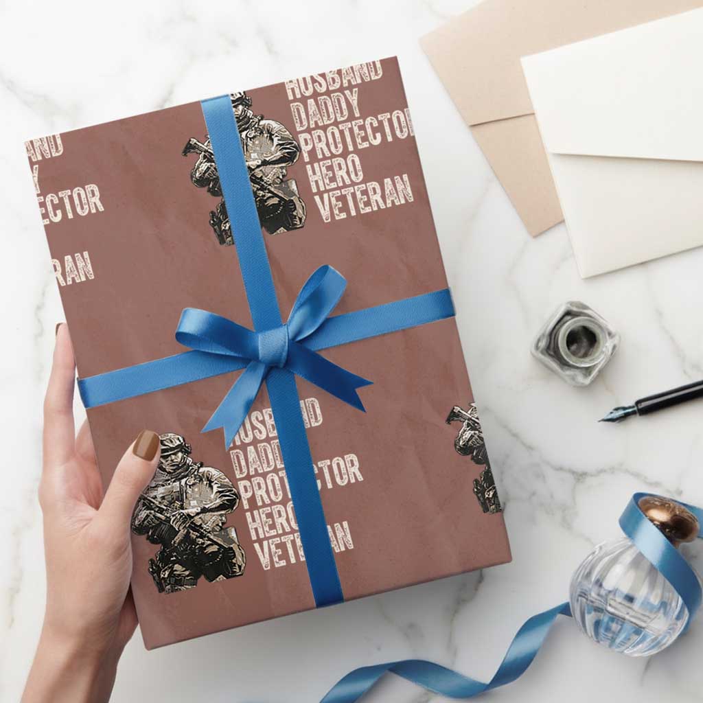Husband Daddy Protector Hero Veteran Wrapping Paper Roll Patriotic American Flag Camo Father's Day