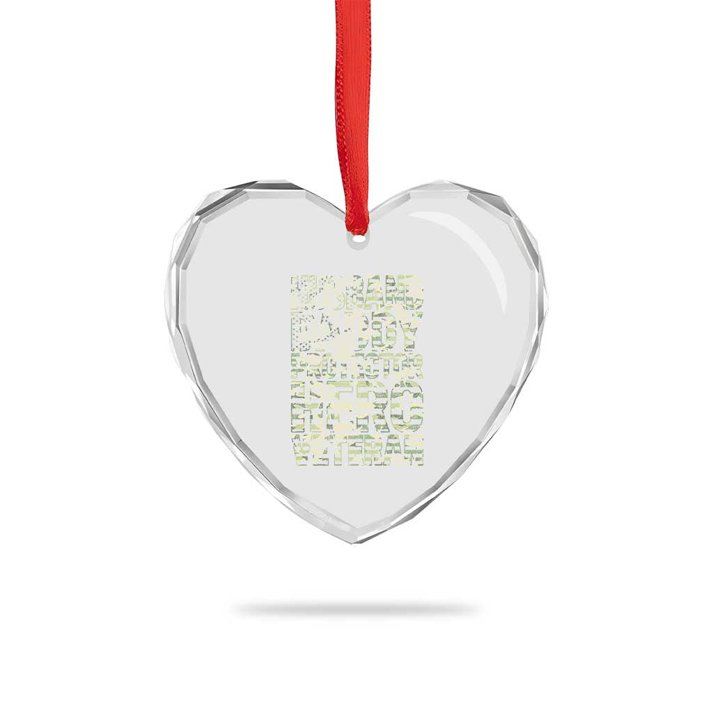 Husband Daddy Protector Hero Veteran Heart Crystal Glass Ornament Father's Day American Flag Camouflage