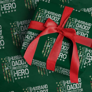 Husband Daddy Protector Hero Wrapping Paper Roll Dad Guns Fathers Day Camo American Flag TS10 Green Print Your Wear