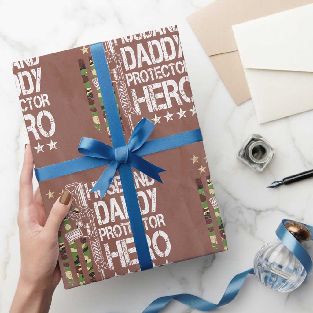 Husband Daddy Protector Hero Wrapping Paper Roll Dad Guns Fathers Day Camo American Flag TS10 Mocha Print Your Wear
