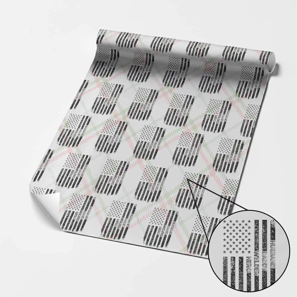 Husband Daddy Welder Hero Wrapping Paper Roll Patriotic Welding American Flag Graphic TS12 Christmas Plaid Print Your Wear