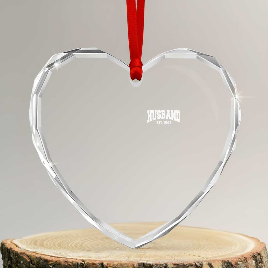 Husband Est 2026 Heart Crystal Glass Ornament Just Married Couple Matching Wedding Honeymoon