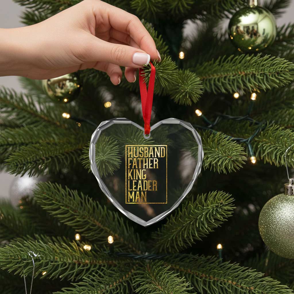 Husband Father King Leader Man Heart Crystal Glass Ornament Proud Black Dad Gift