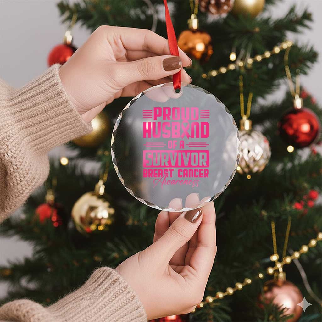 Husband Of A Warrior Breast Cancer Awareness Crystal Glass Ornament Wife Support Squad TS10 Print Your Wear