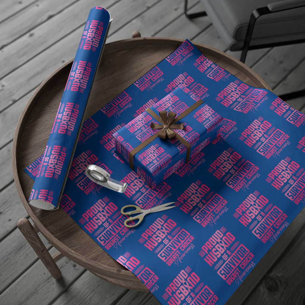 Husband Of A Warrior Breast Cancer Awareness Wrapping Paper Roll Wife Support Squad TS10 Blue Print Your Wear