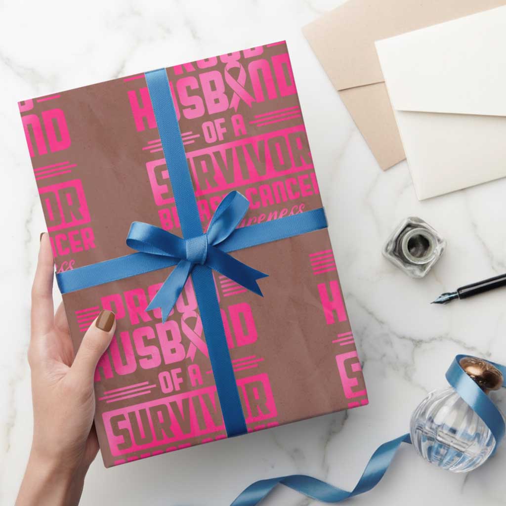 Husband Of A Warrior Breast Cancer Awareness Wrapping Paper Roll Wife Support Squad TS10 Mocha Print Your Wear