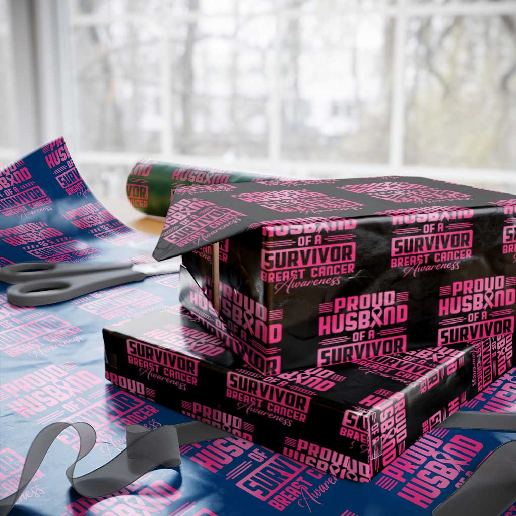 Husband Of A Warrior Breast Cancer Awareness Wrapping Paper Roll Wife Support Squad TS10 Black Print Your Wear