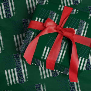 Husky Lover Sports Varsity Aesthetic Letters Vintage American Flag Wrapping Paper Roll TS11 Green Print Your Wear