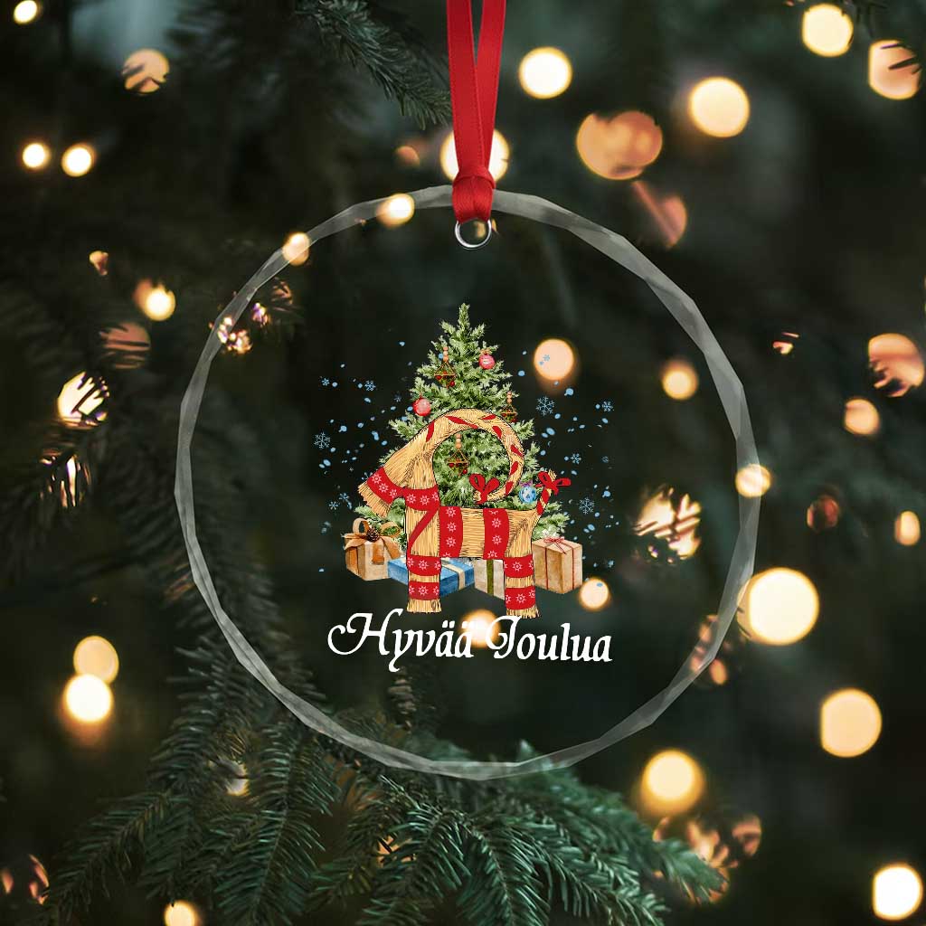 Hyvaa joulua Crystal Glass Ornament Finland Xmas Yulegoat Xmas Tree Himmeli TS11 Print Your Wear