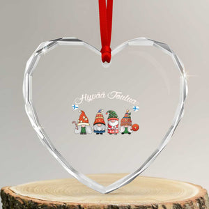 Hyvaa Joulua Heart Crystal Glass Ornament Finland Christmas Gnome Korsnäs Sweater TS11 Transparent Glass 3'' Heart Print Your Wear