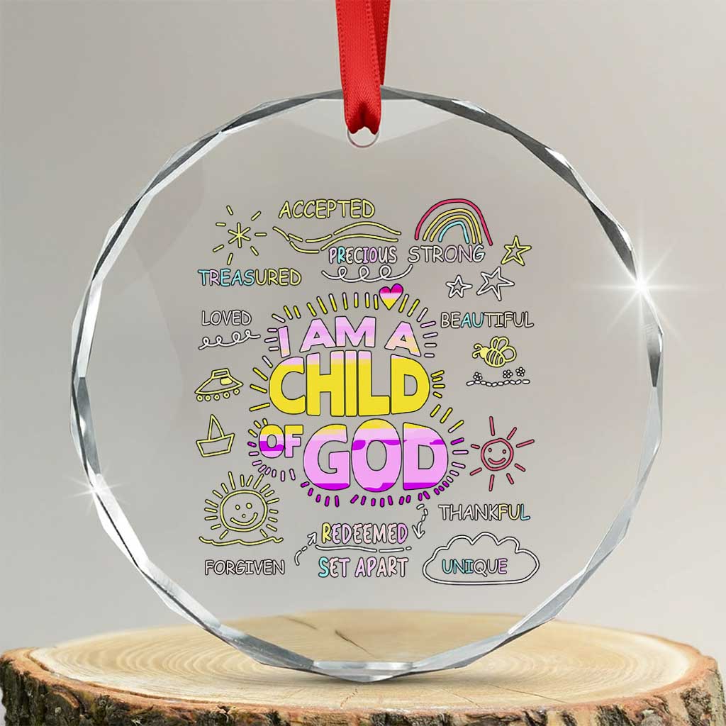 I Am A Child Of God Crystal Glass Ornament Retro Christian Jesus Faith TS02 Transparent Glass 3'' Circle Print Your Wear