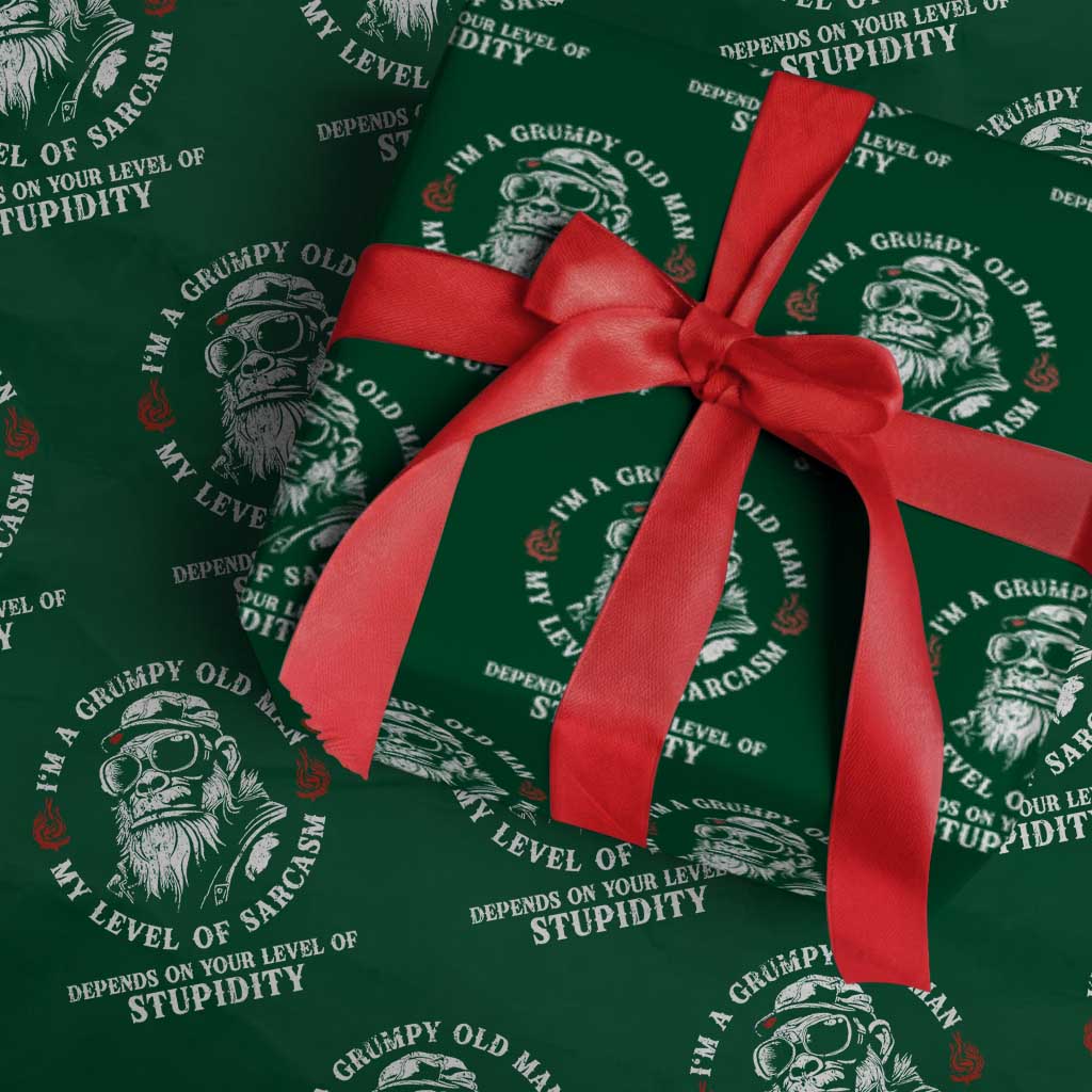 I Am A Grumpy Old Man My Level Of Sarcasm Depends On Your Level Of Stupidity Wrapping Paper Roll Funny Old Bigfoot