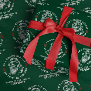 I Am A Grumpy Old Man My Level Of Sarcasm Depends On Your Level Of Stupidity Wrapping Paper Roll Funny Old Bigfoot