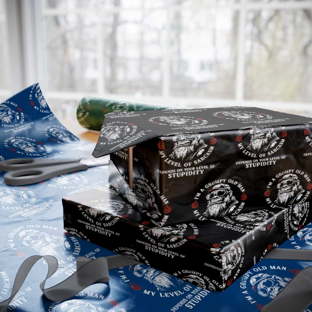 I Am A Grumpy Old Man My Level Of Sarcasm Depends On Your Level Of Stupidity Wrapping Paper Roll Funny Old Bigfoot