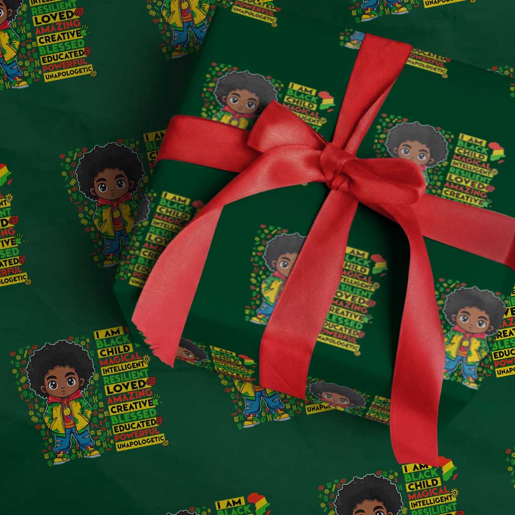 I Am Black Child Wrapping Paper Roll Afro Boy African American Pride Black History Month TS02 Green Print Your Wear