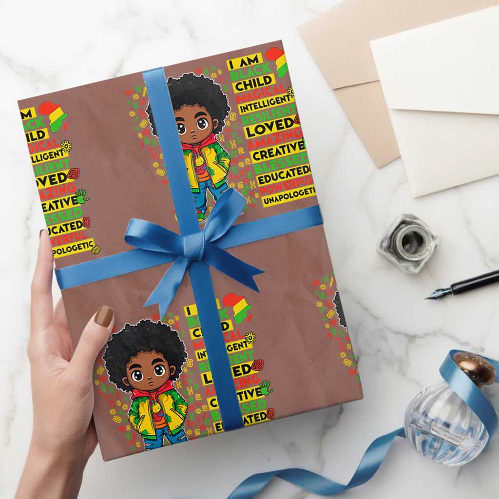 I Am Black Child Wrapping Paper Roll Afro Boy African American Pride Black History Month TS02 Mocha Print Your Wear