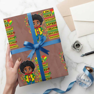 I Am Black Child Wrapping Paper Roll Afro Boy African American Pride Black History Month TS02 Mocha Print Your Wear