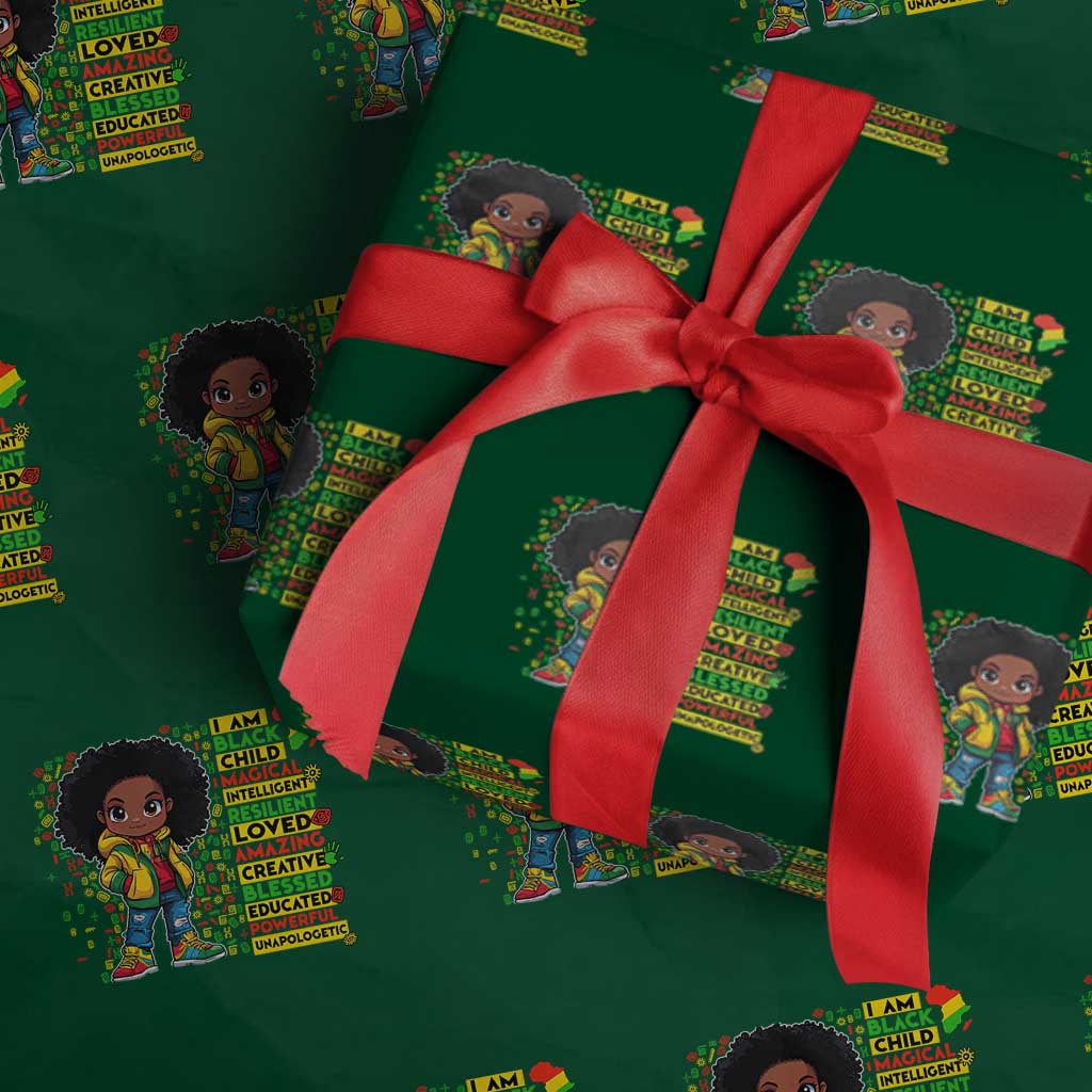 I Am Black Child Wrapping Paper Roll Afro Girl African American Pride Black History Month TS02 Green Print Your Wear