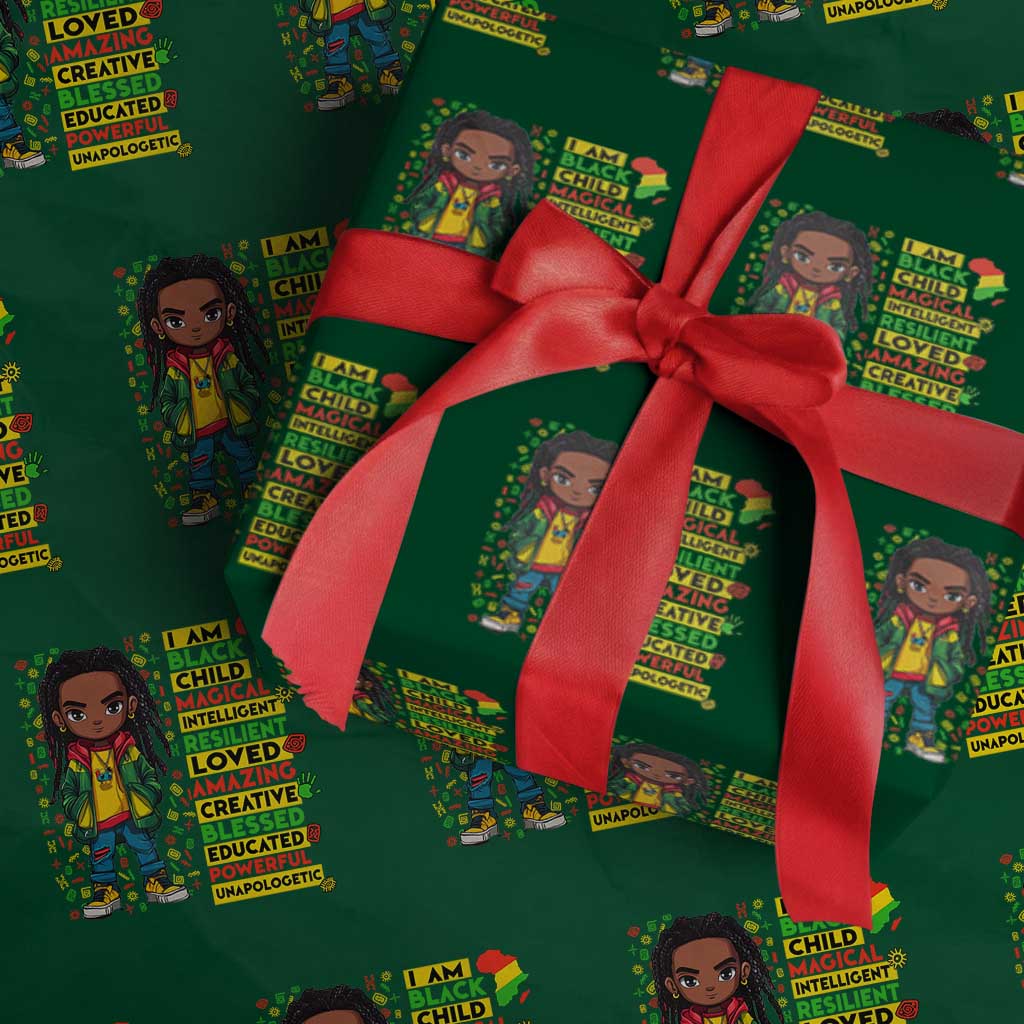 I Am Black Child Wrapping Paper Roll Locd Boy African American Pride Black History Month TS02 Green Print Your Wear