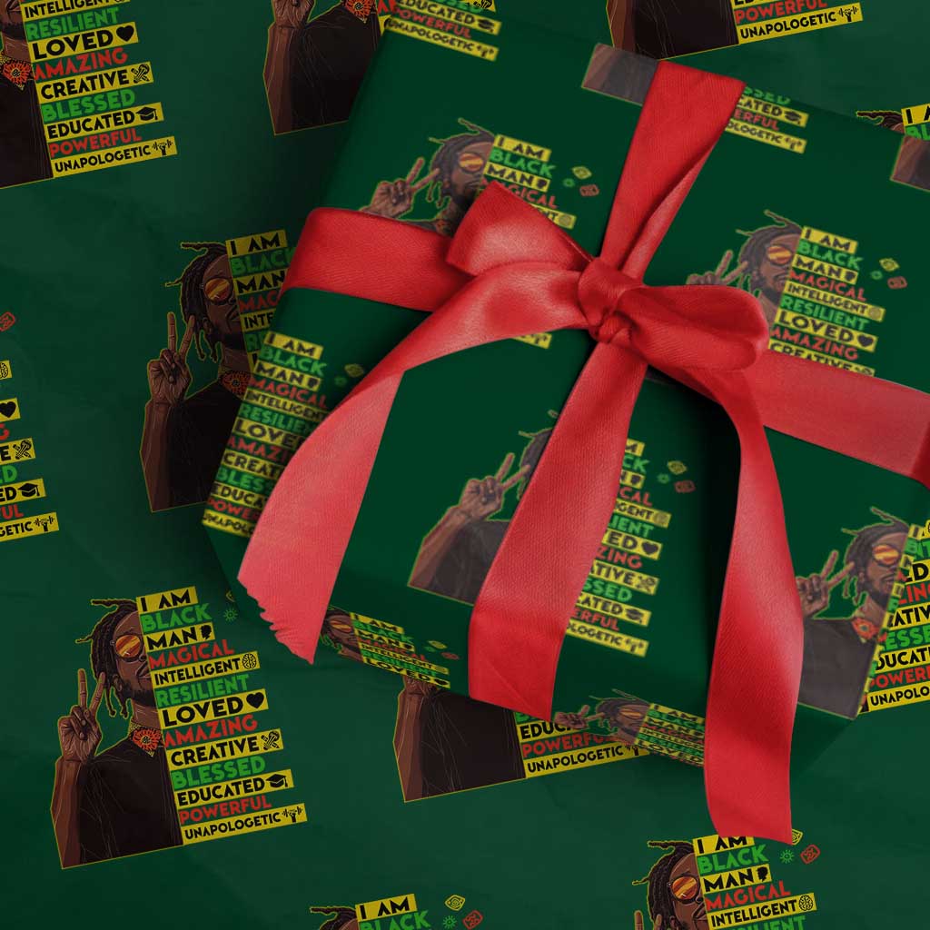 I Am Black Man Wrapping Paper Roll Cool Locd African American Pride Black History Month TS02 Green Print Your Wear