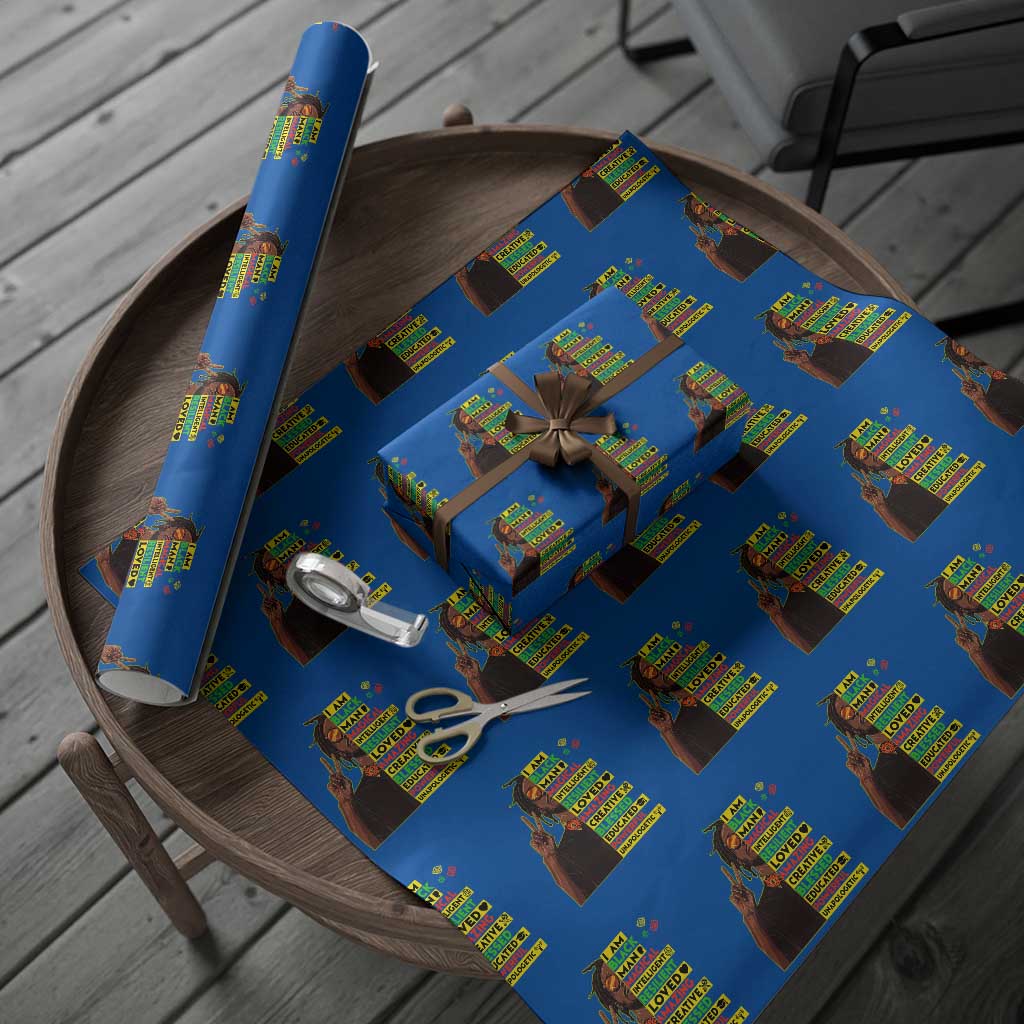 I Am Black Man Wrapping Paper Roll Cool Locd African American Pride Black History Month TS02 Blue Print Your Wear