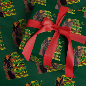 I Am Black Woman Wrapping Paper Roll Locd African American Pride Black History Month TS02 Green Print Your Wear